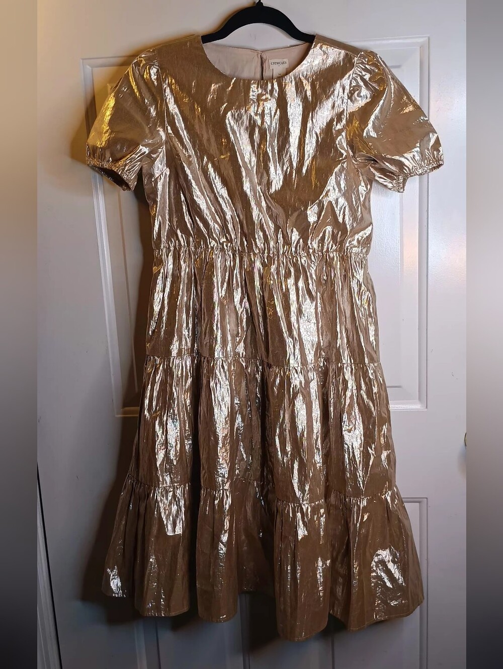 Crewcuts Metallic Gold Tiered Puff-Sleeve Party Dress Size 14